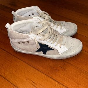 Golden goose mid stars beige burlap canvas and navy star very rare style/ color